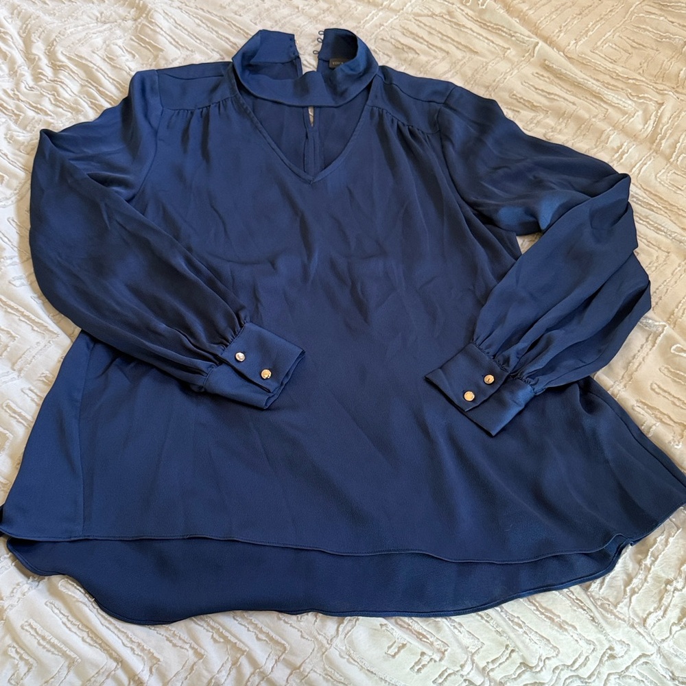 Vince Camuto Deep Blue Blouse with Gold Buttons